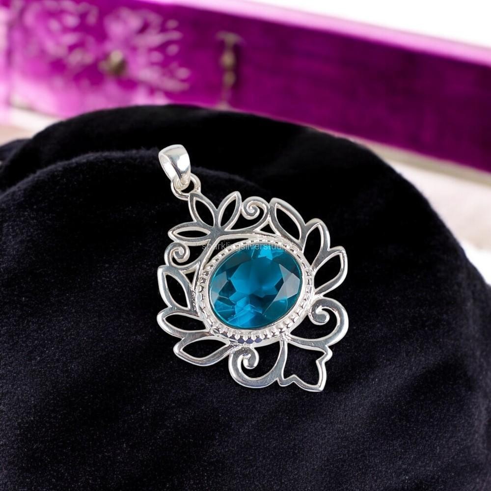 925 Silver Natural Apatite Throat Chakra Daughters Day Bezel Pendant Jewelry