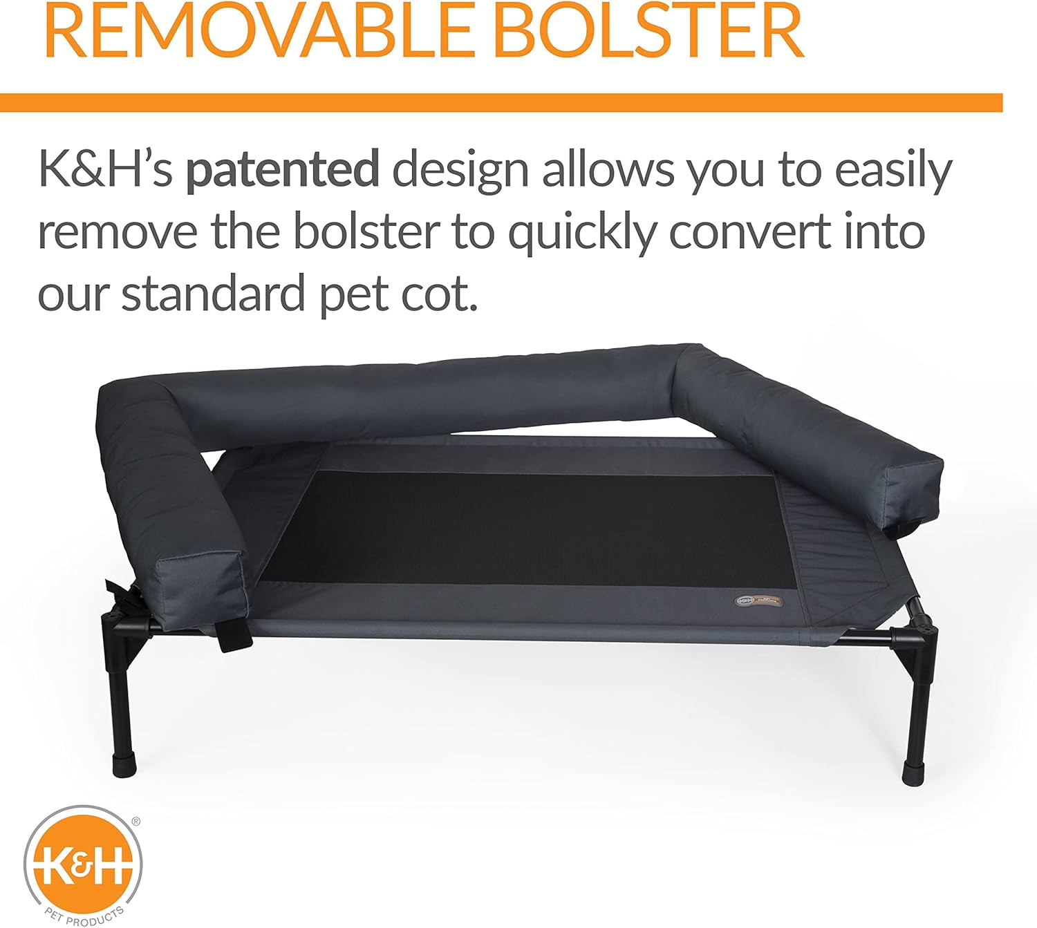 Bolster Dog Cot Cooling Indoor/Outdoor Elevated Dog Bed Hammock with Removable B