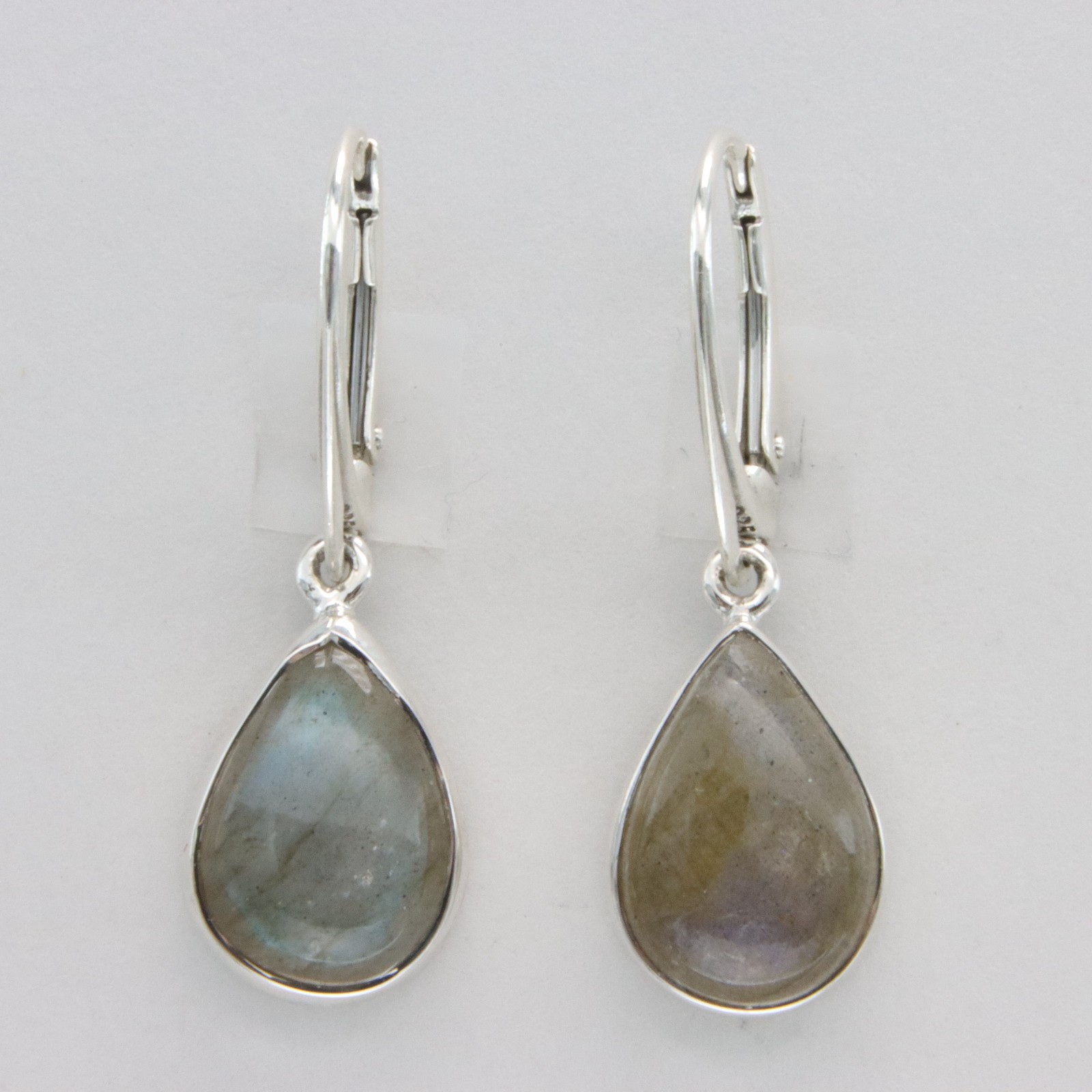 925 Sterling Silver – Pear Labradorite Drop Leverback Earrings Gemstone #64