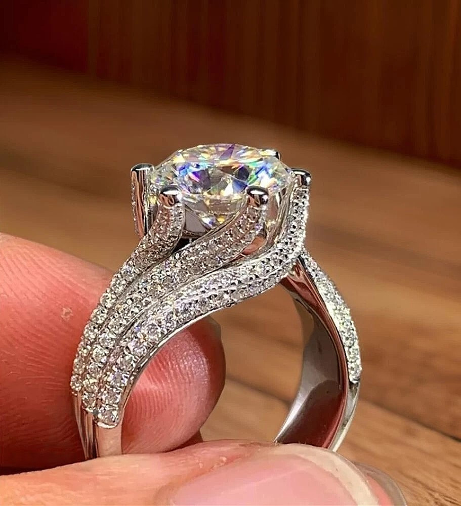 4 CT Excellent Round Cut Moissanite Fancy Engagement Ring Solid 14K White Gold
