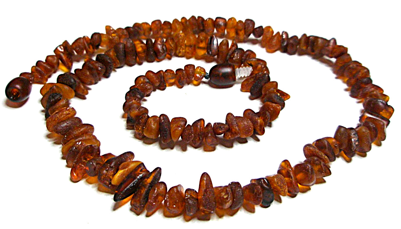 Lot – 3 Genuine Raw Baltic Amber Chip Necklaces 45 cm 17.5” Cognac Honey 56 gr!