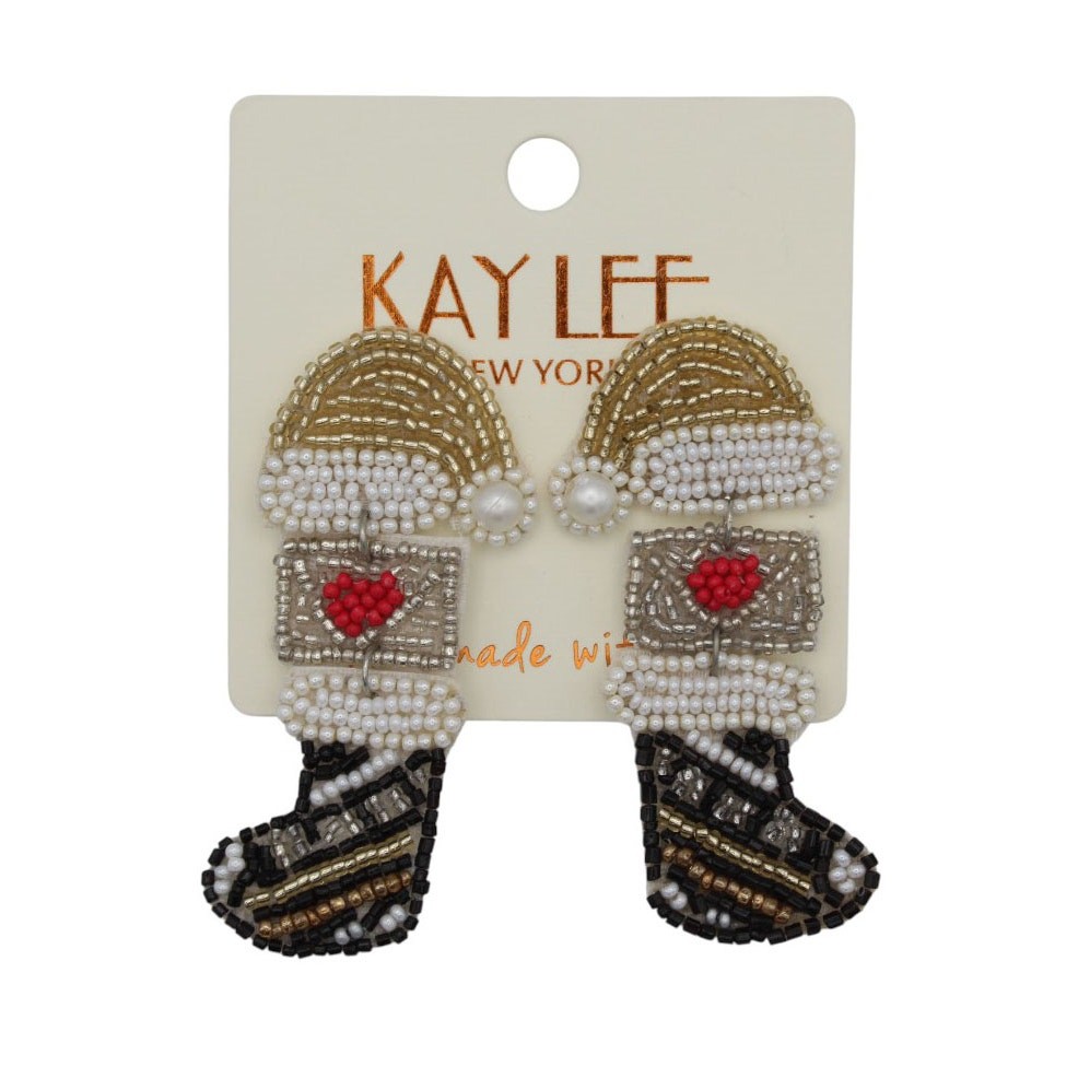 Kay Lee Christmas Stocking Seed Bead Earrings