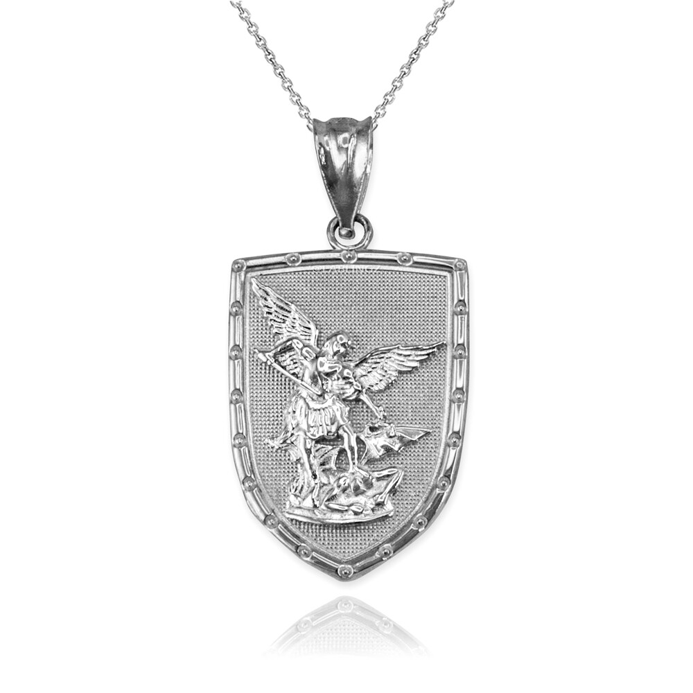 Gold St. Michael Shield Pendant Necklace | Protection Charm | 10k / 14k