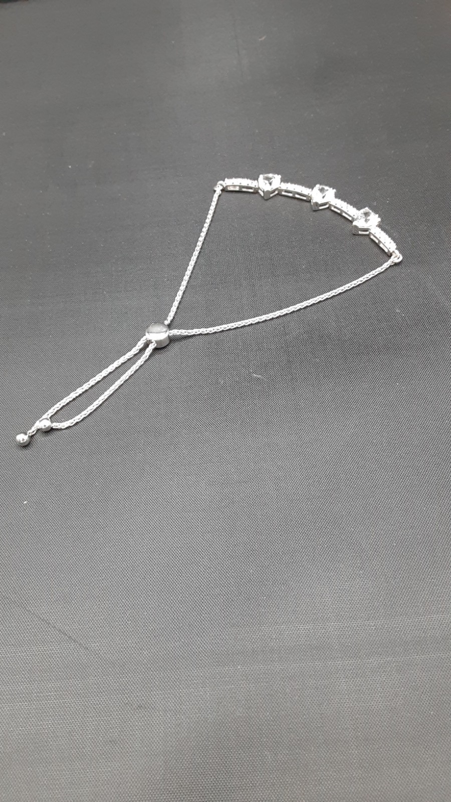 Lab Created White Sapphire Heart Shaped Bolo Bracelet Sterling Silver 7.0-9.0 In