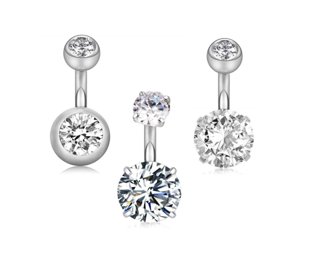 14G 1/4″(6mm) Short Bar Surgical Steel Belly Button Rings Round Cubic Zirconi…