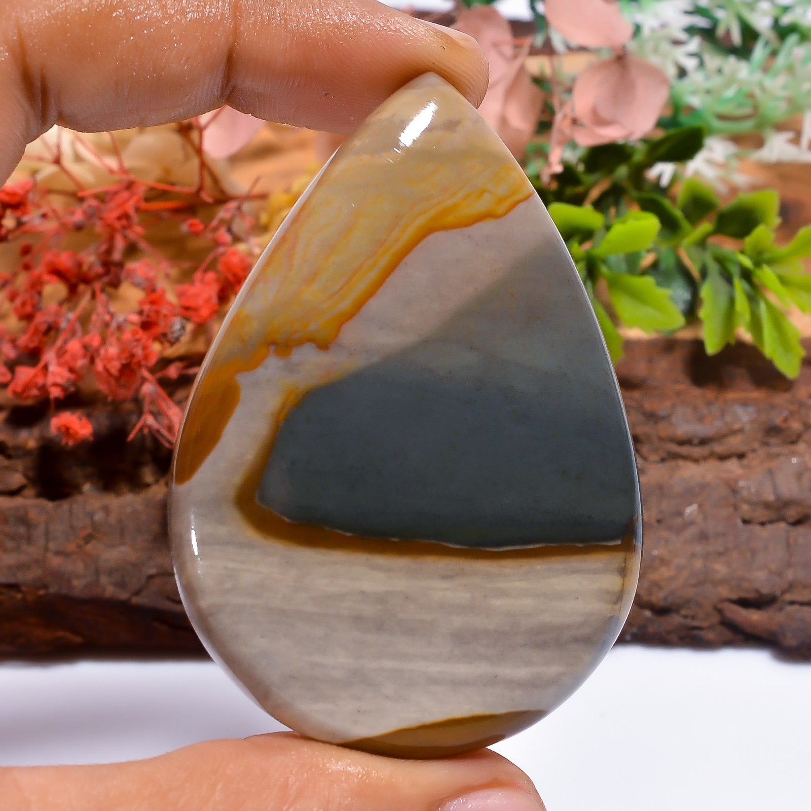 Polychrome Jasper Pear 161Ct 61X43X7mm Natural Loose Gemstone