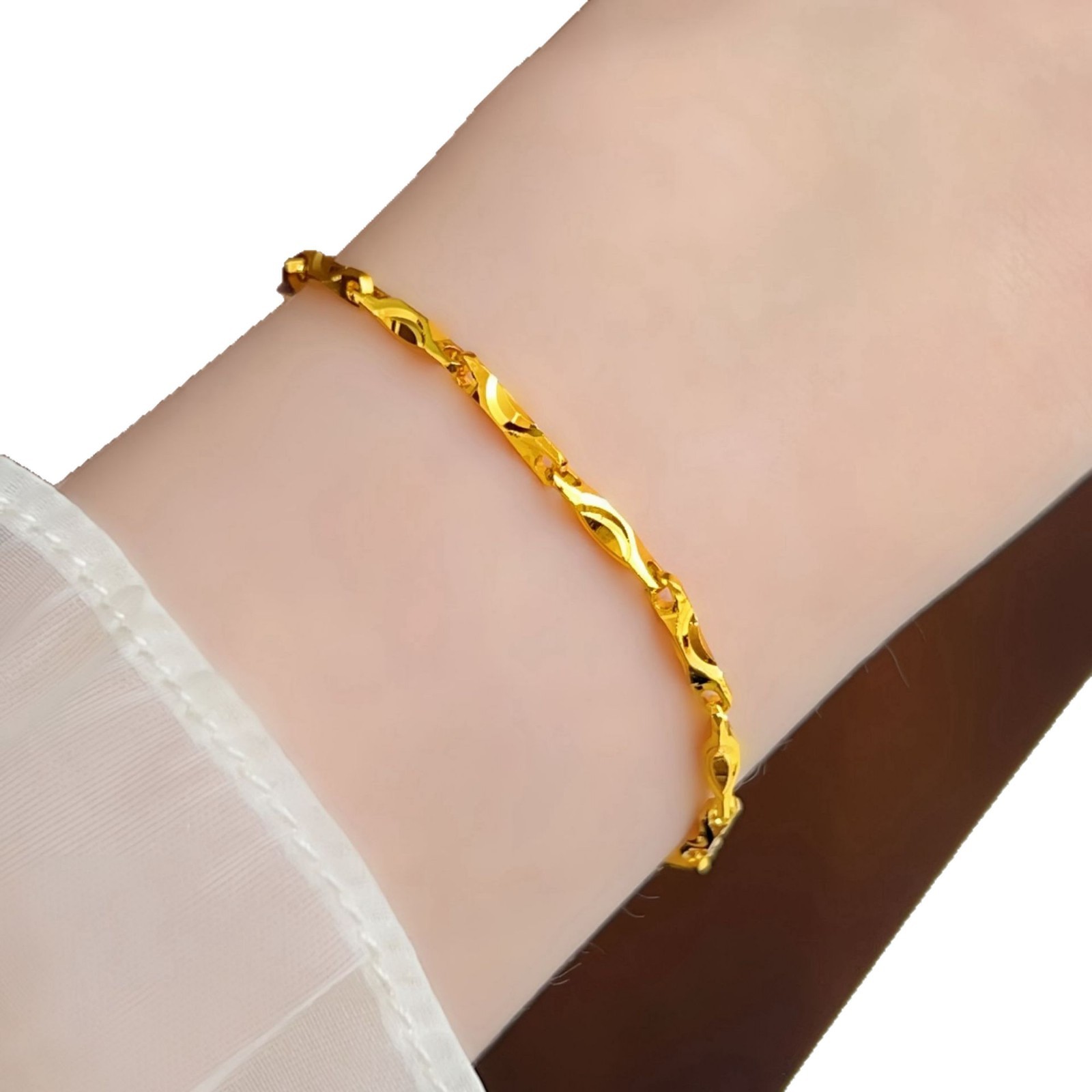 24K Thai Baht Yellow Gold shiny gold ingot bracelet