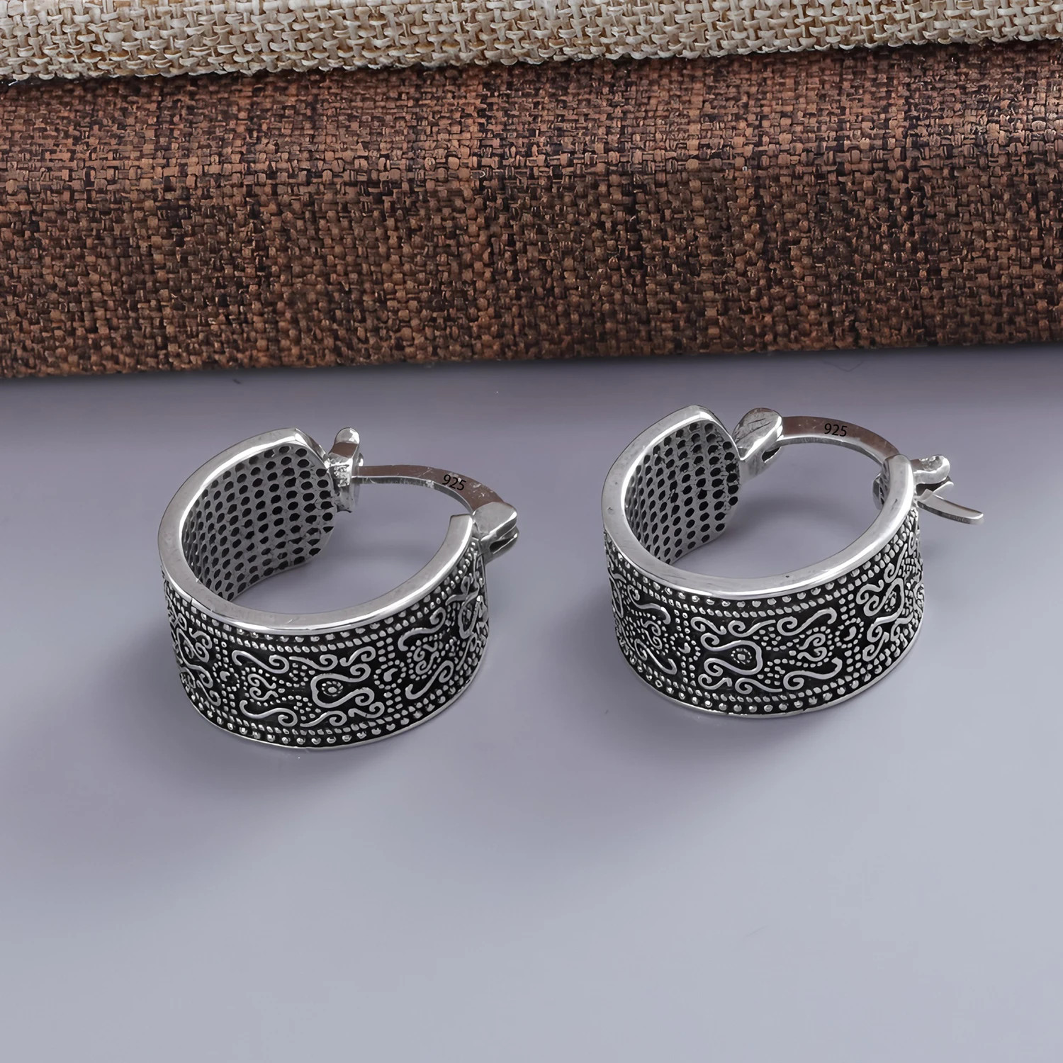 925 Sterling Silver Texture Flower Earrings For Women Gothic Trendy Simple Retro