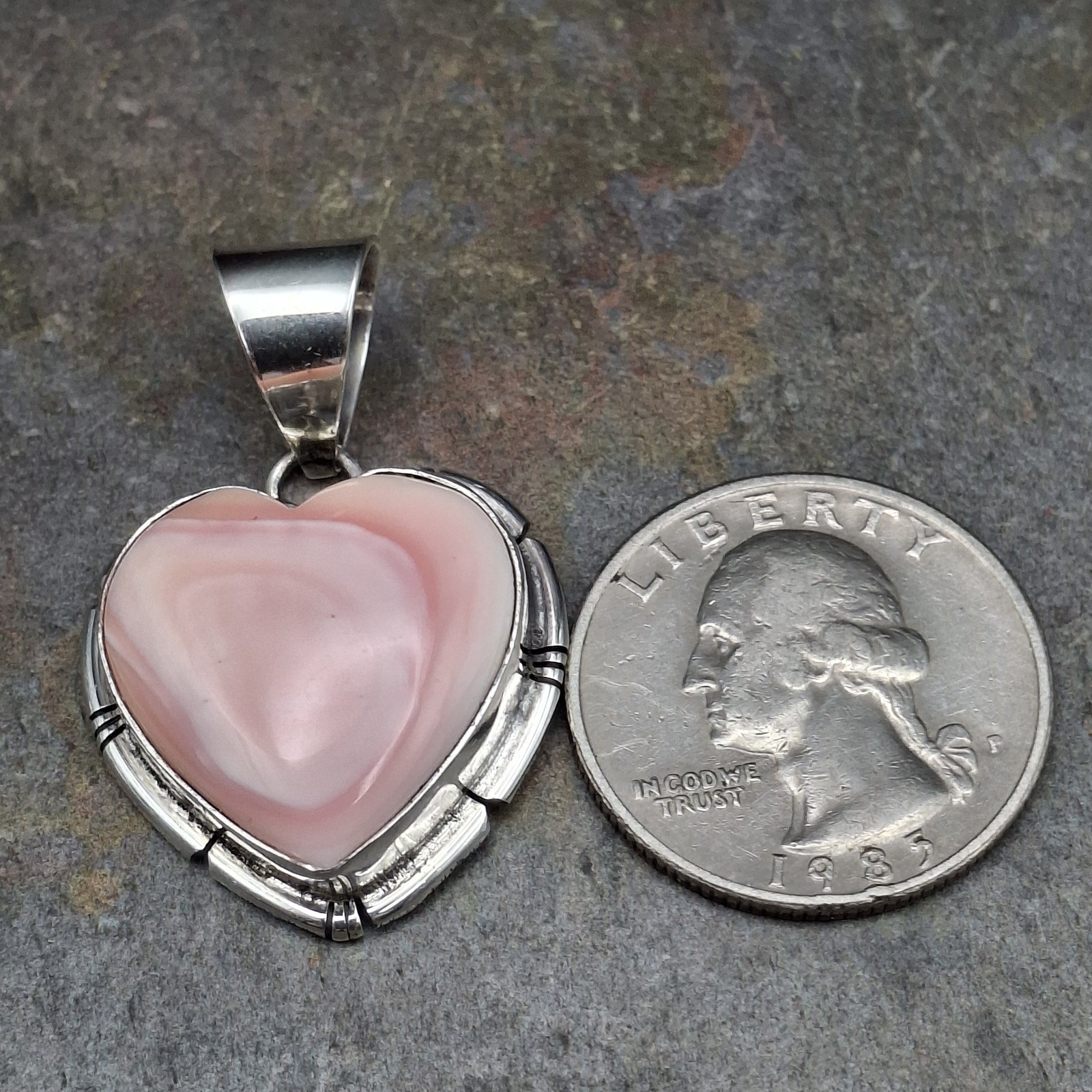 Samson Edsitty Pink Conch Heart Pendant Sterling Silver Navajo Native American