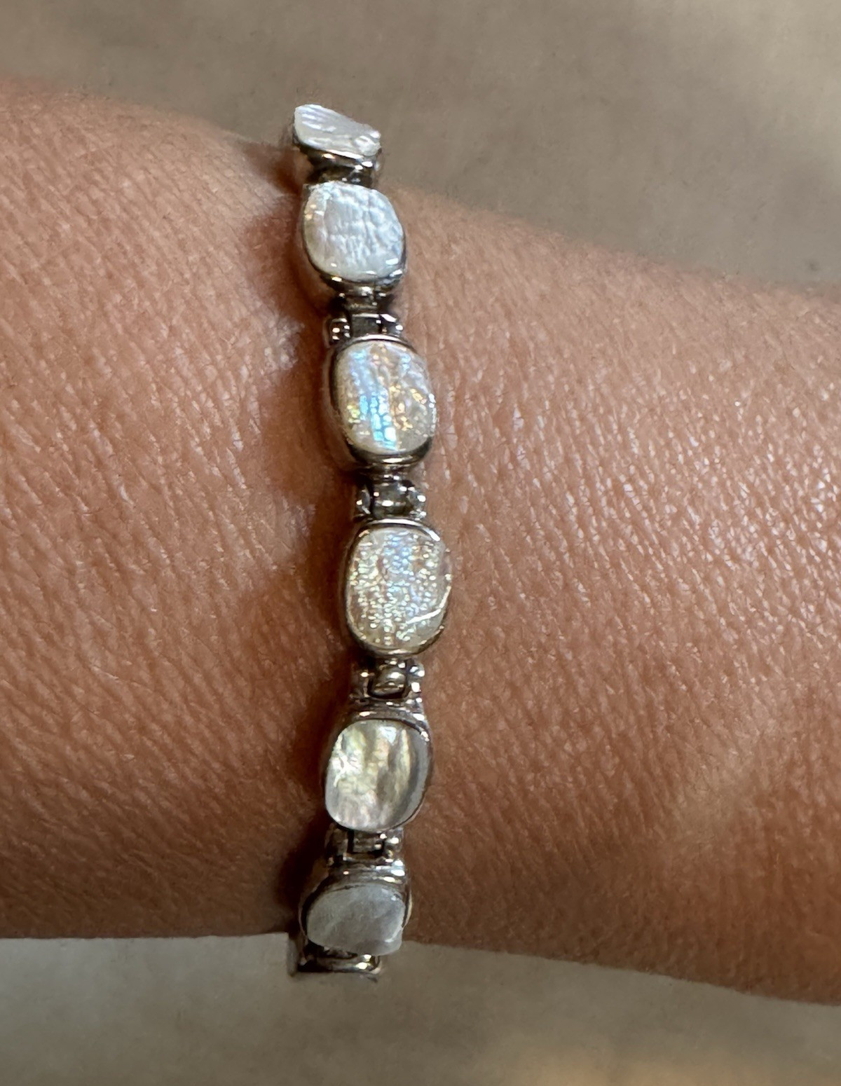 Peyote Bird Bracelet 7.5 inches ,925 sterling moonstone lobster claw