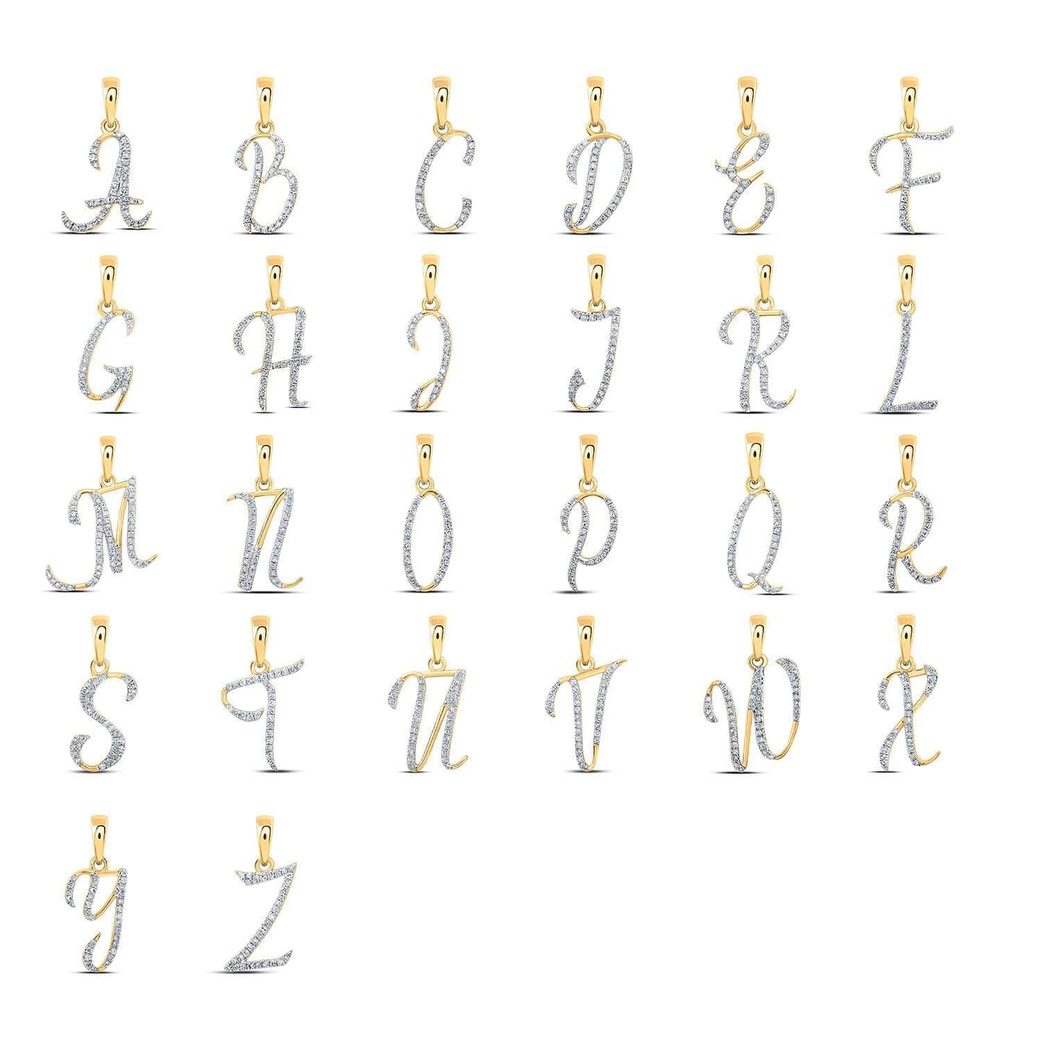 .11CTW Real Diamond 10K Yellow Gold Initial Letter Pendant
