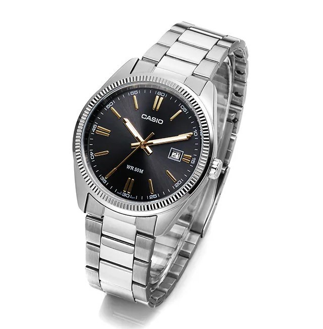 Casio MTP-1302D-1A2VDF Analog Silver Metal Band White Men Watch Original New