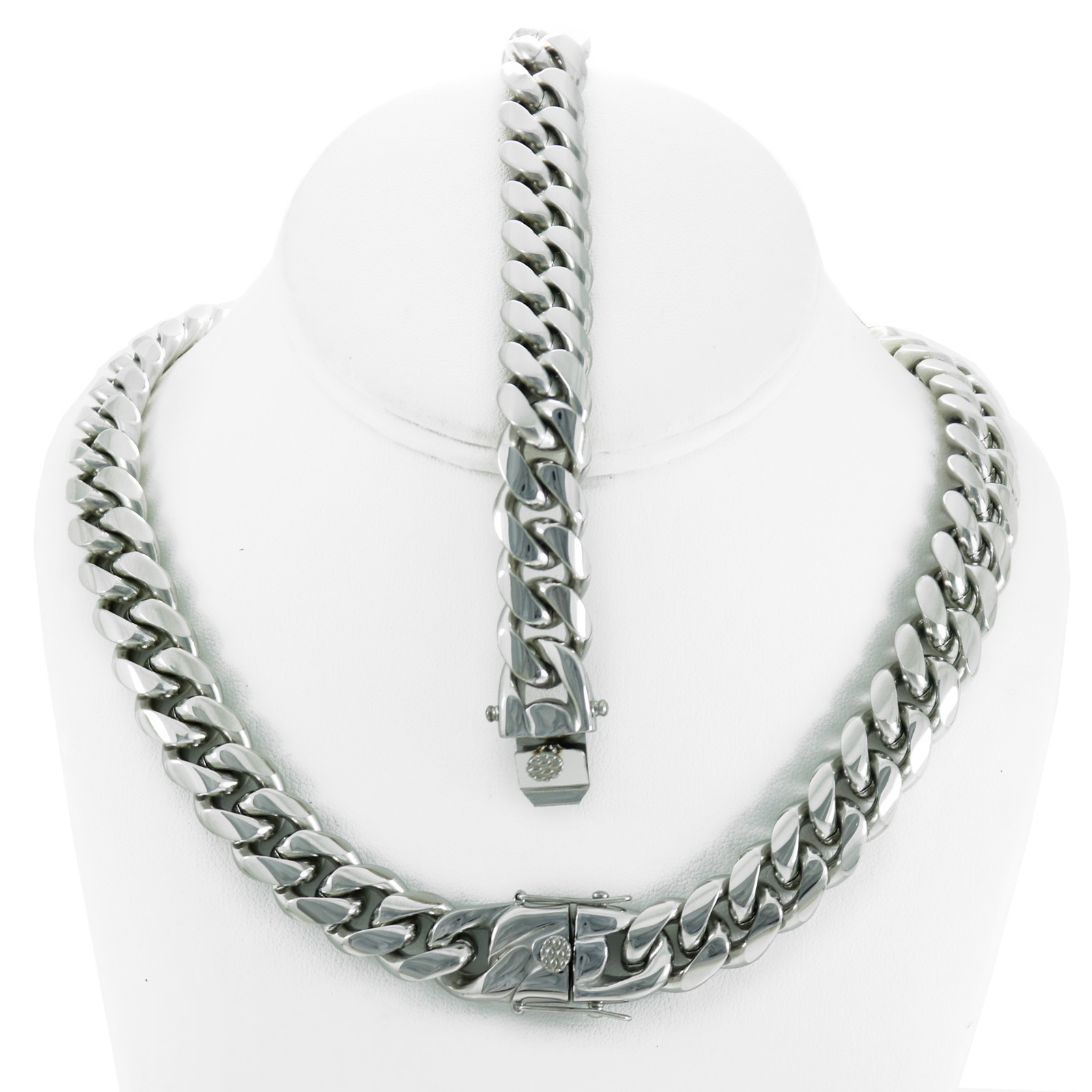 14mm Miami Cuban Link Bracelet 9” & Chain 24” ANTI-TARNISH Stainless Steel