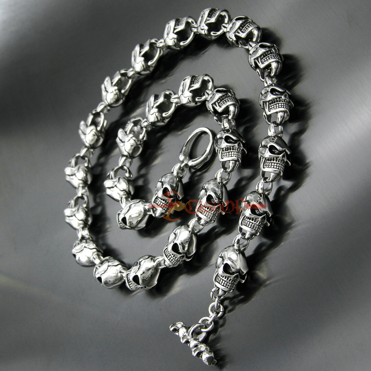 Men’s Heavy Stainless Steel Skull Chain Link Necklace Retro Silver Gothic Punk