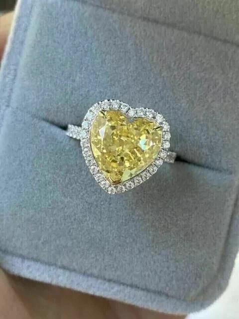 3.50 Ct Heart Cut Yellow Sapphire Diamond Engagement Ring 14K Solid White Gold 6