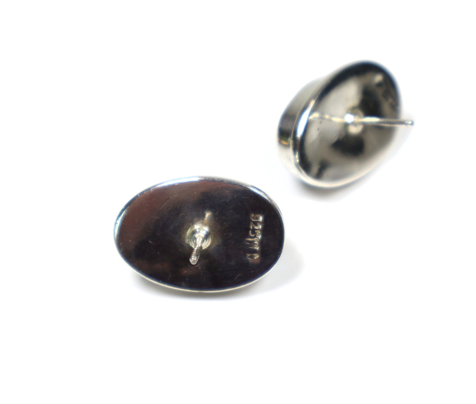 Vintage Blue Mabe Pearl 925 Sterling Silver Stud Post Earrings Large Oval Shape