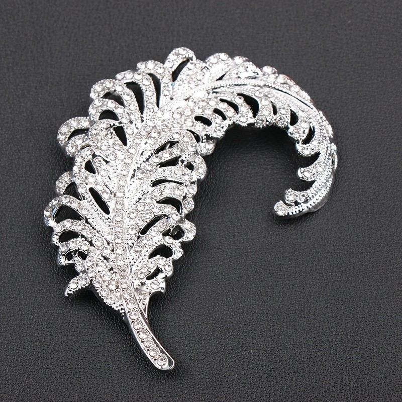 Silver Jewelry Full Rhinestone Feathers Brooches Corsages Fashion Accessories