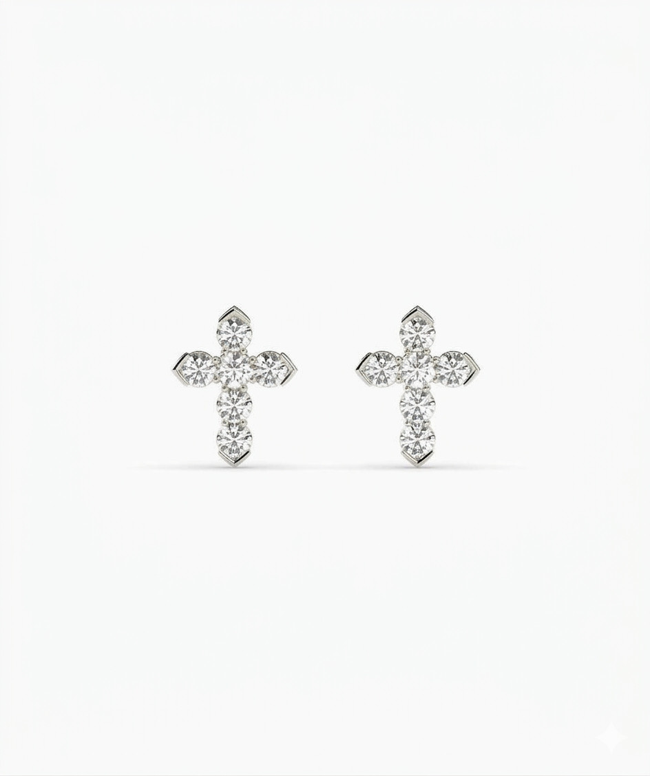 0.17 Ct Round Lab Grown Diamond 14K Gold Six Diamond Cross Stud Earrings For Her