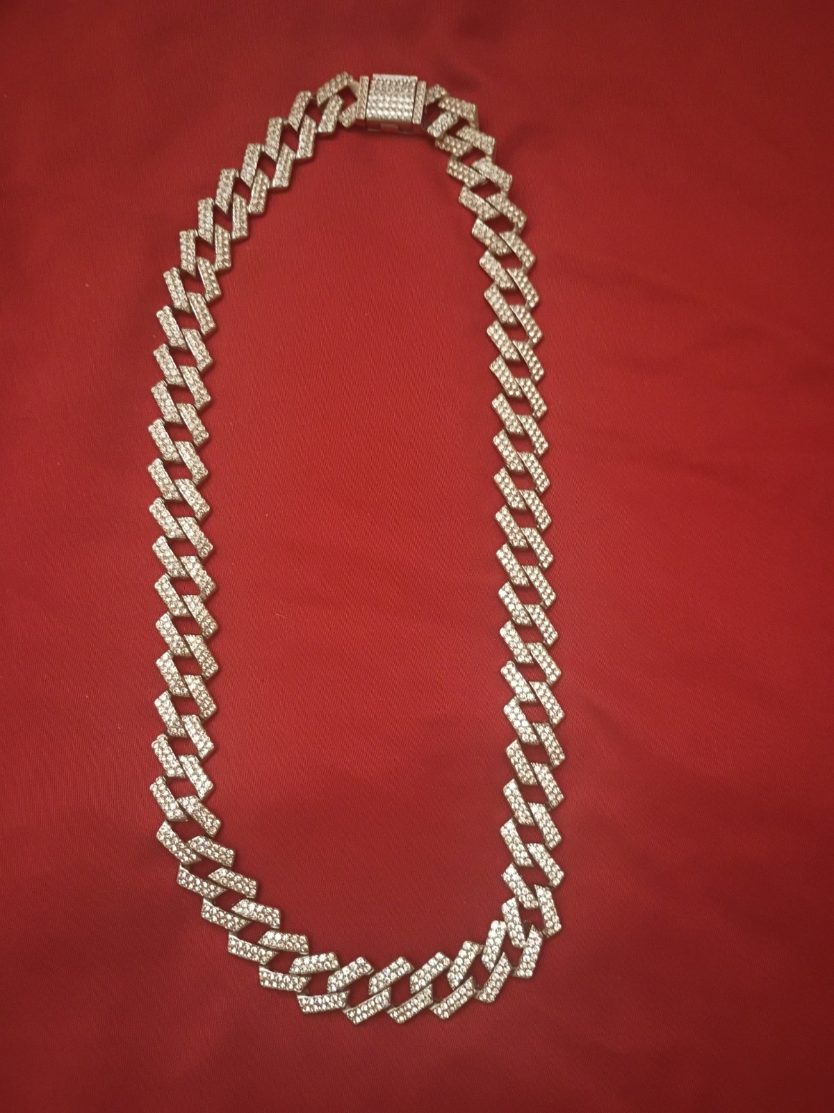 Cuban Link Chain Necklace Stainless Steel Moissanite Iced Out Box Clasp 20″