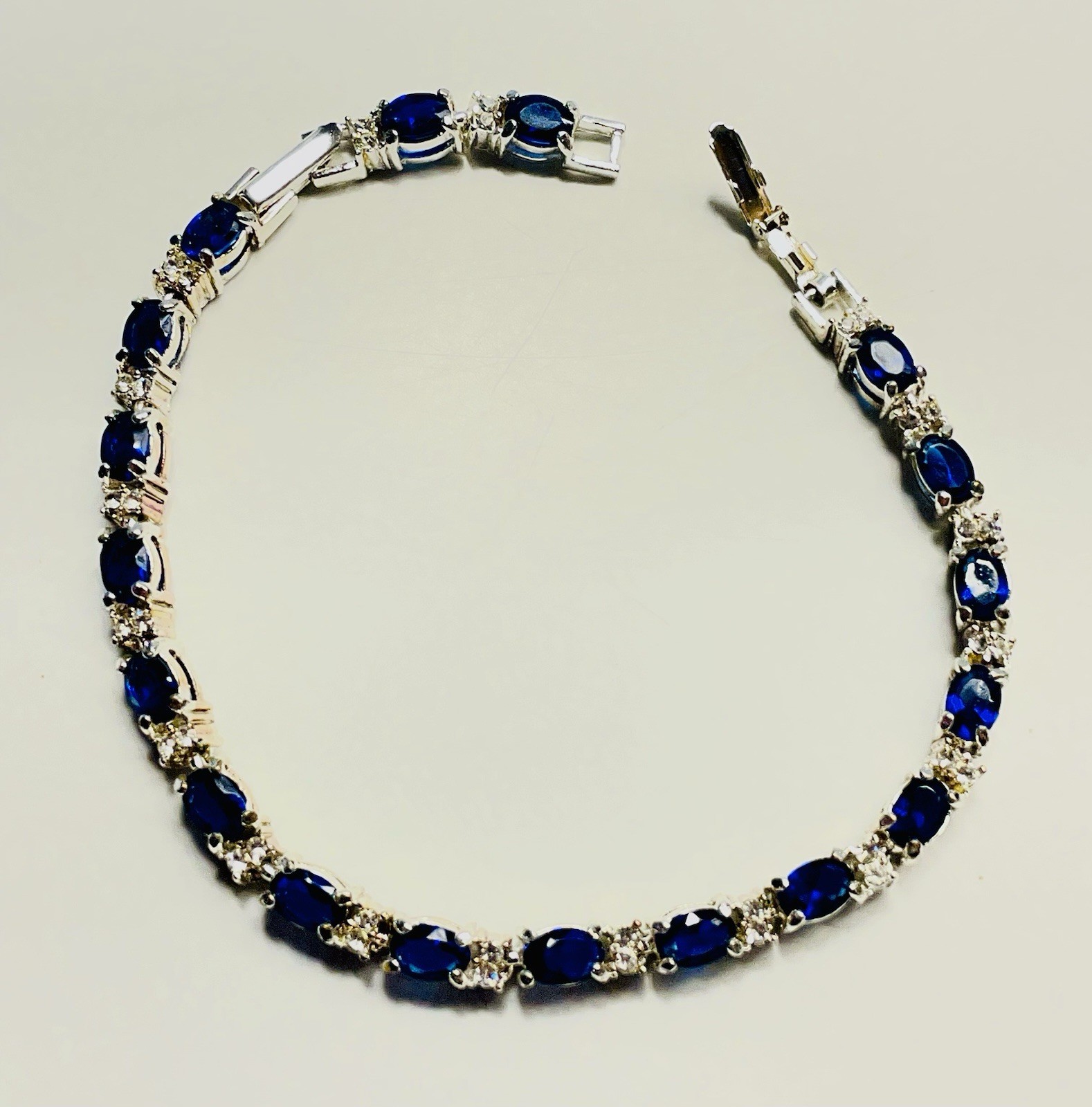 Avon September Birthstone Color Tennis Bracelet Silver Tone Blue Sapphire
