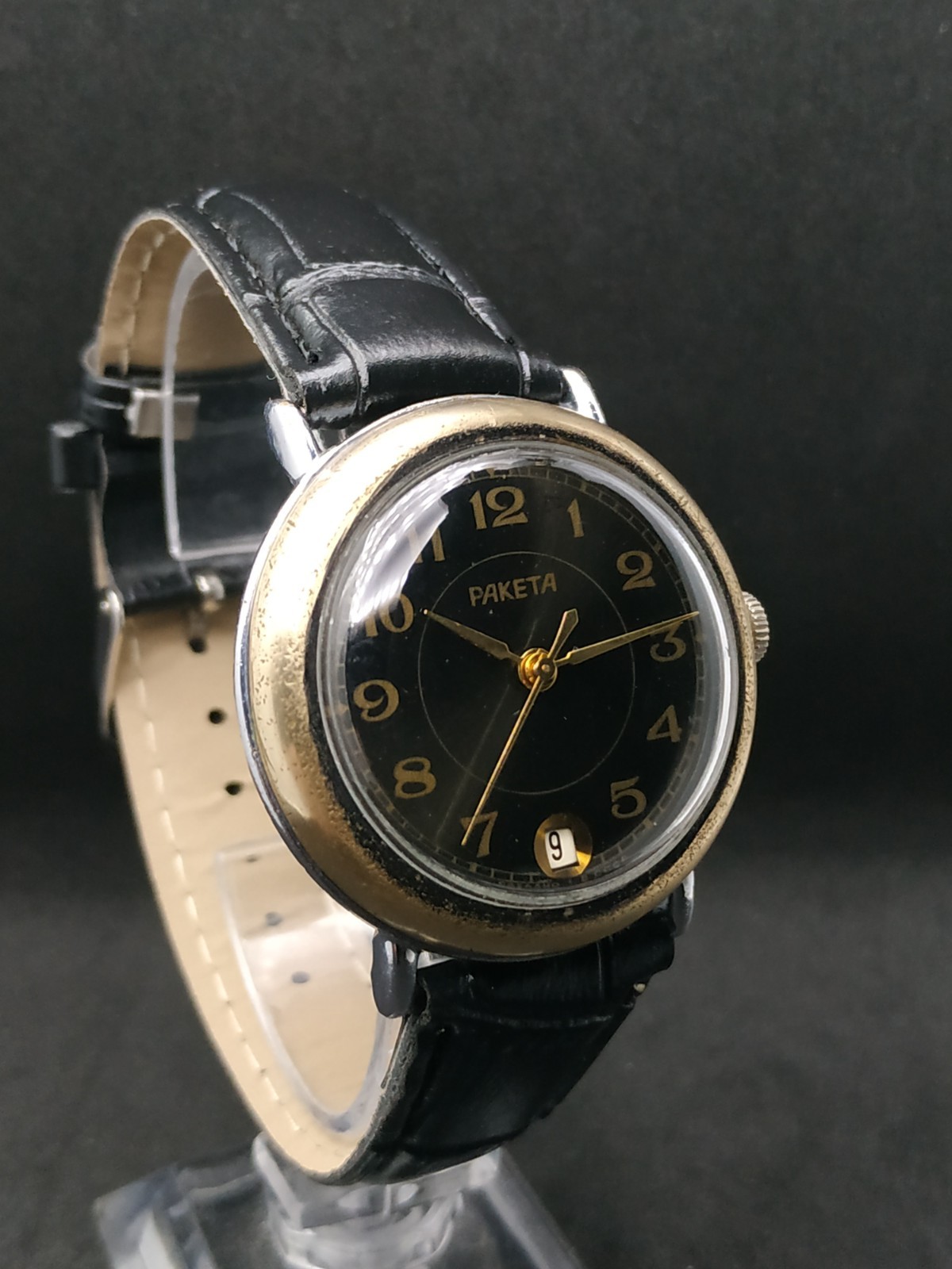 Men’s Dress Vintage USSR Watch Raketa Mechanical 2628.H Black Dial Retro Soviet