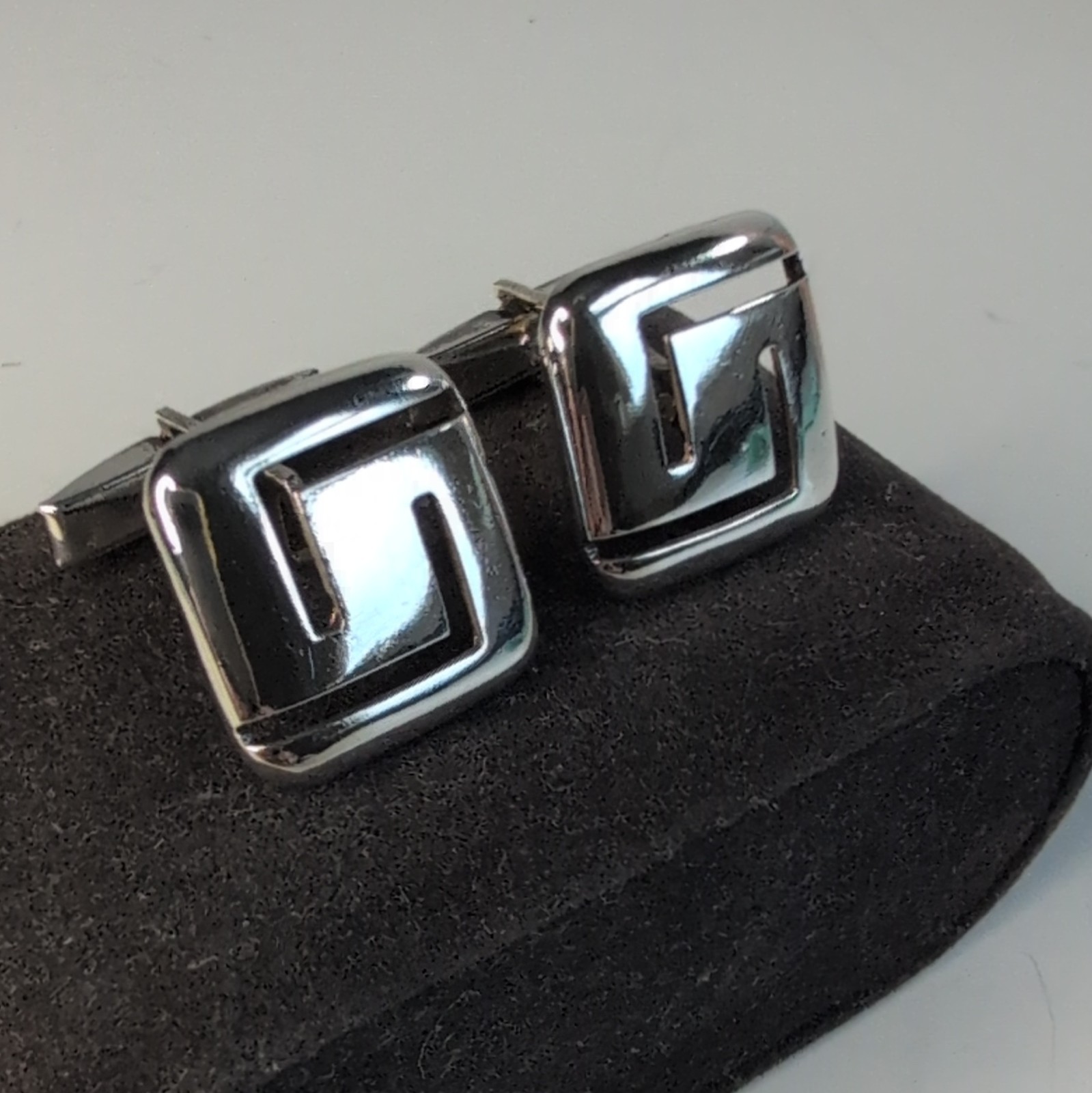 Vintage Sterling Silver Greek Key Cutout Cufflinks