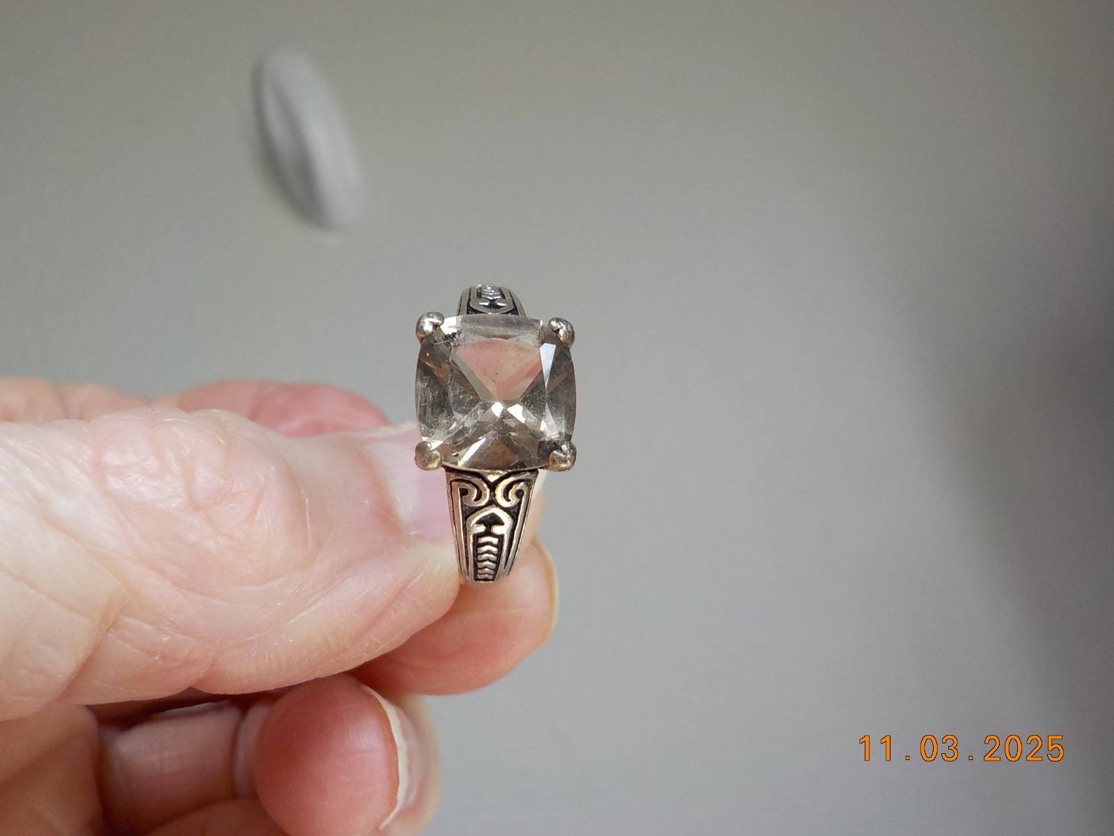 DESIGNER SIGNED “A” 925 FANCY CATHEDRAL SET RING 3 CT SMOKEY TOPAZ? SZ 11