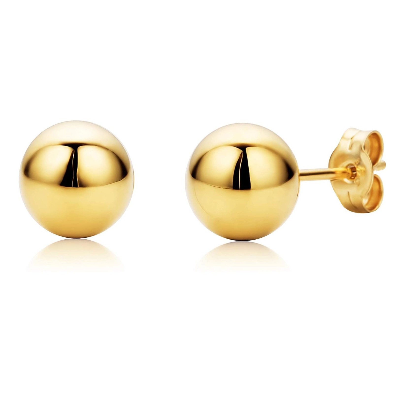 14K Solid Gold Ball Stud Earrings: Hypoallergenic, Many Sizes, Yellow/White/Rose