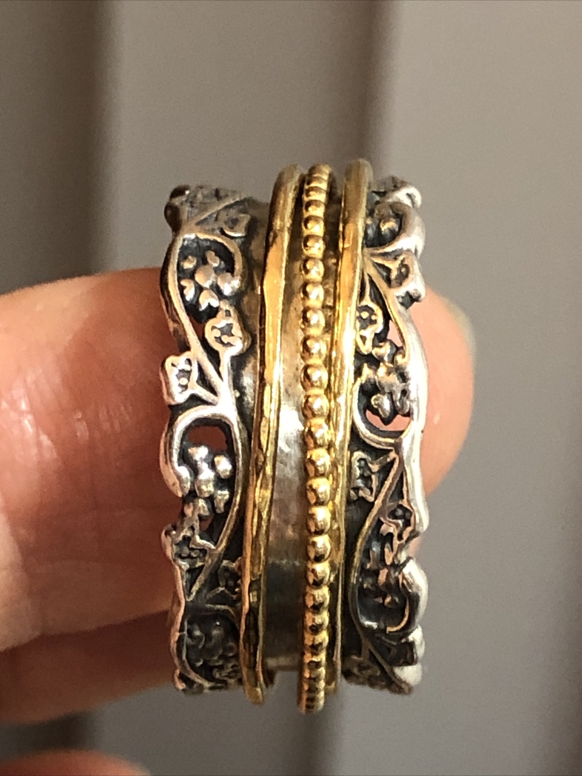 PZ Paz Creations 925 Sterling silver Yellow Spinner Ring 9.2g, 10.5s ISRAEL
