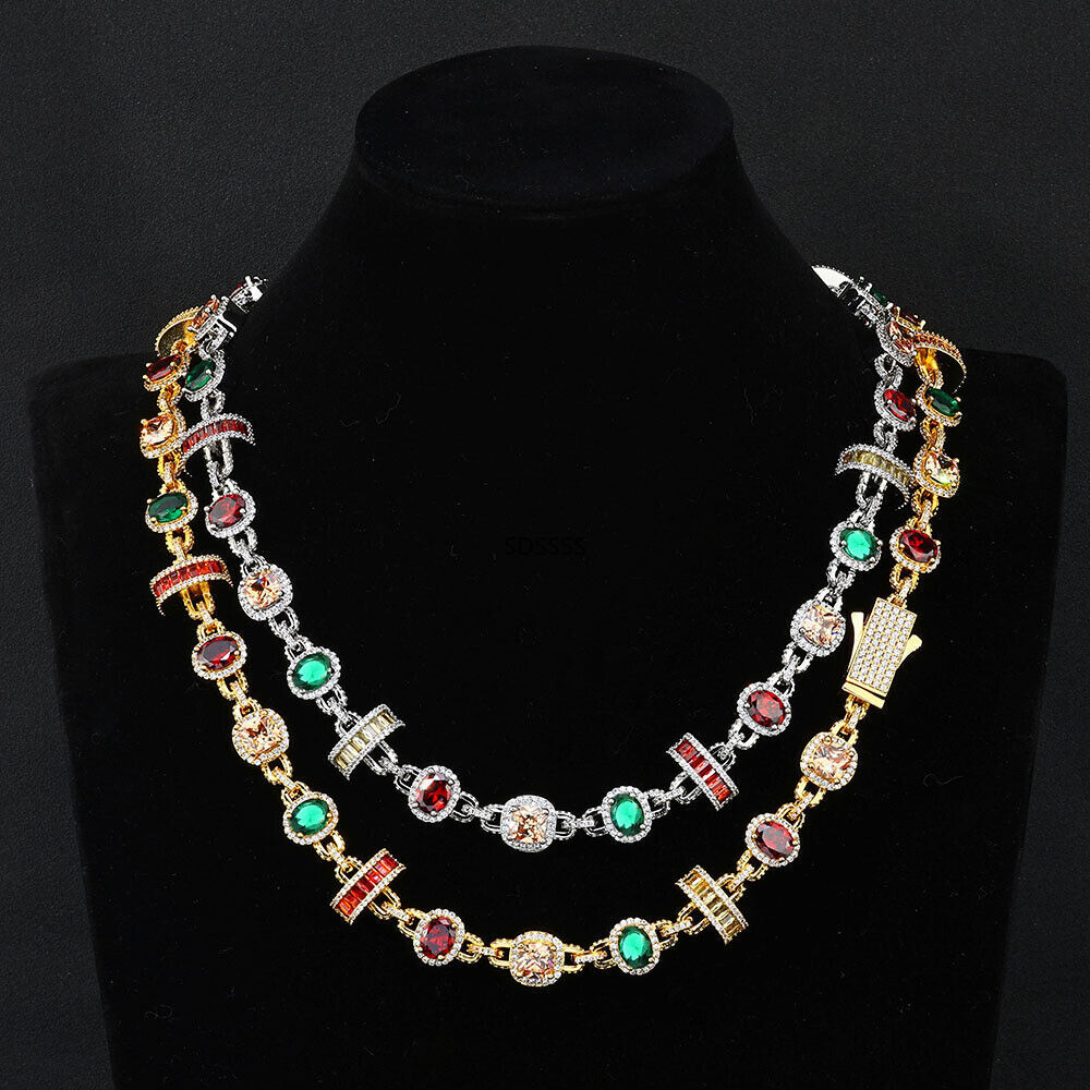 Jewelry Men Women Gift Hip Hop Tennis Chain Necklaces Bracelet Colorful