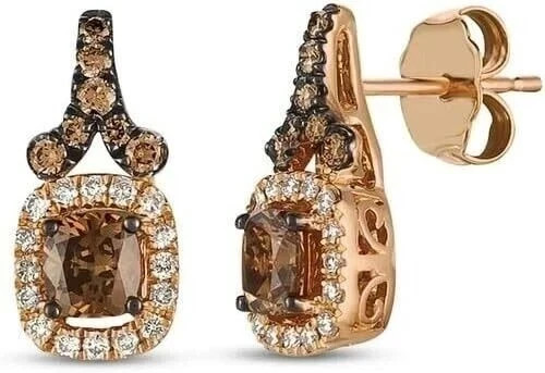 2Ct Cushion Cut Simulated Brown Diamond Dangle/Drop Earring 14K Rose Gold Plated