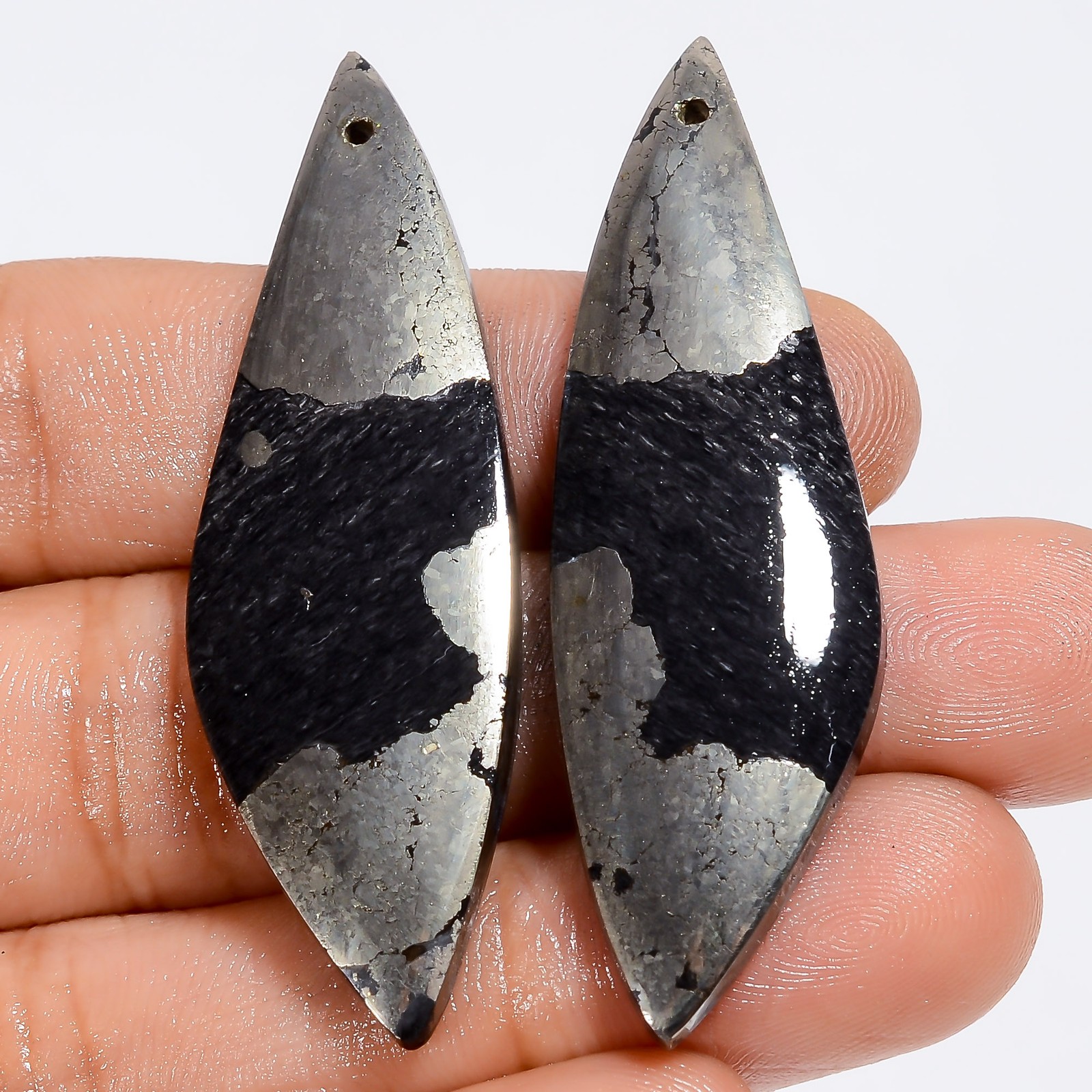 Natural Apache Gold Fancy Shape Cabochon Gemstone Pair Drilled 72 Ct. 50X15X4 mm