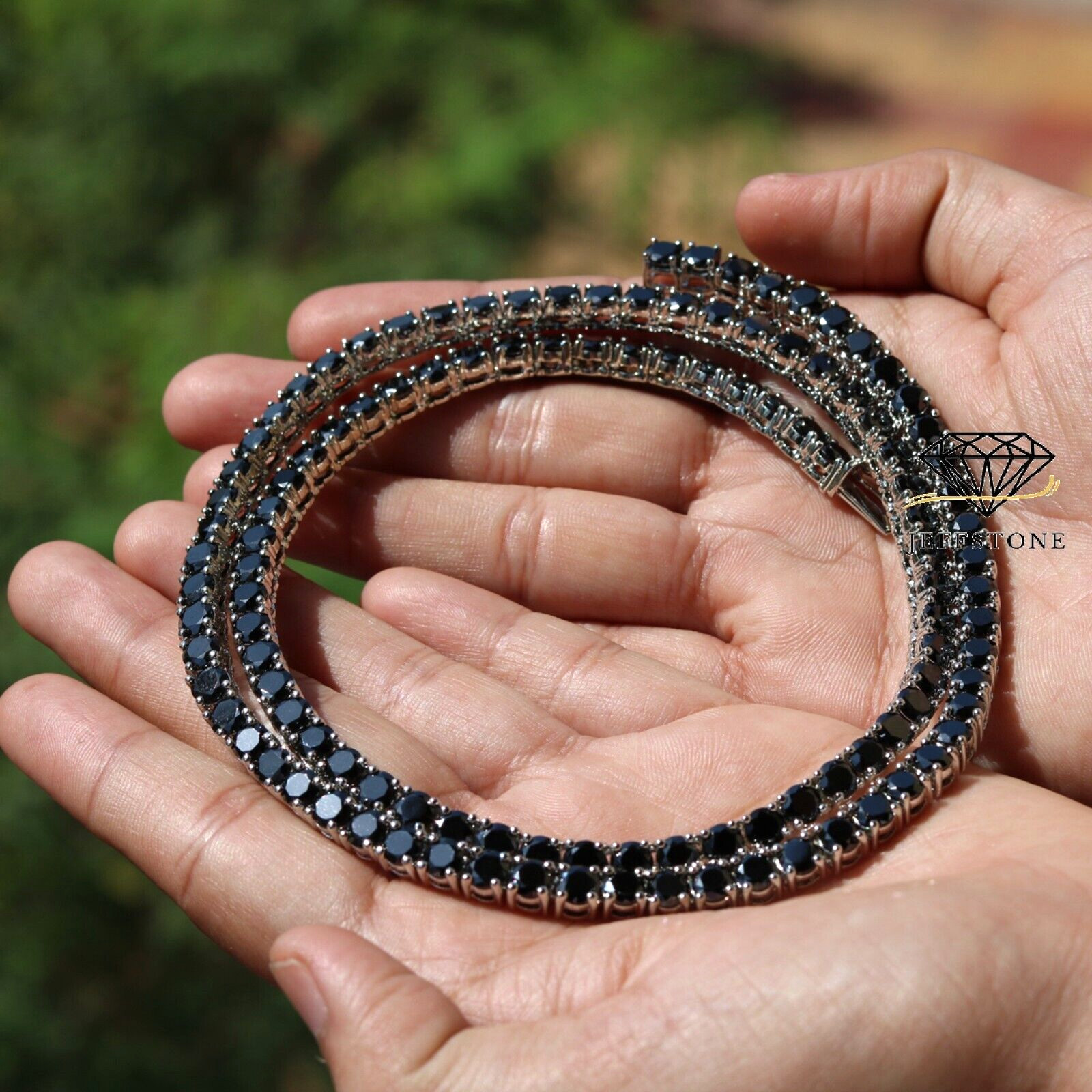 45.72 ctw Lab Created Black Spinel 14K White Gold Over 5 MM Men’s Necklace 18″