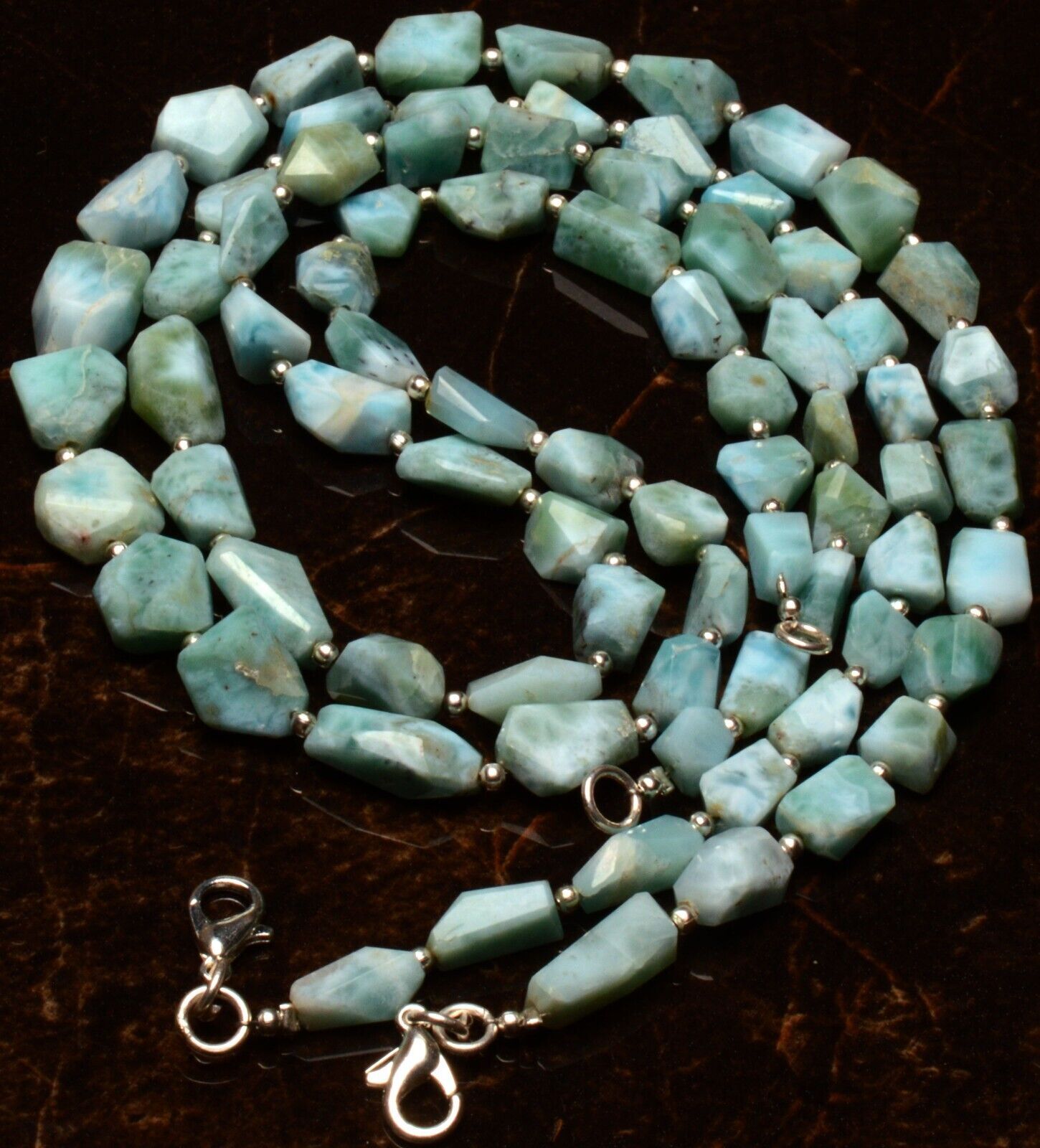 Natural Larimar Nuggets 18″ Necklace 7 to 13 mm Size Beads