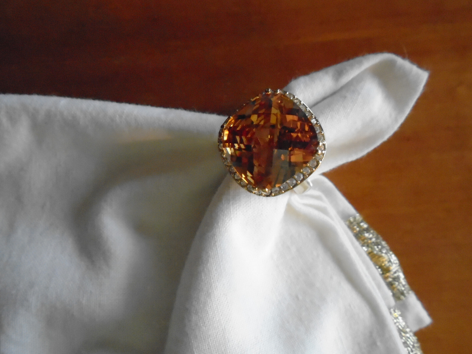 costume faux citrine diamond large stone ring 5.5-6