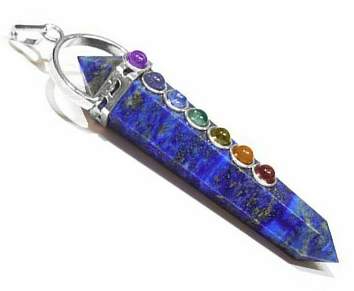 7 Chakra Blue Lapis Lazuli Crystal Pendant Double Terminated Stone Necklac Reiki