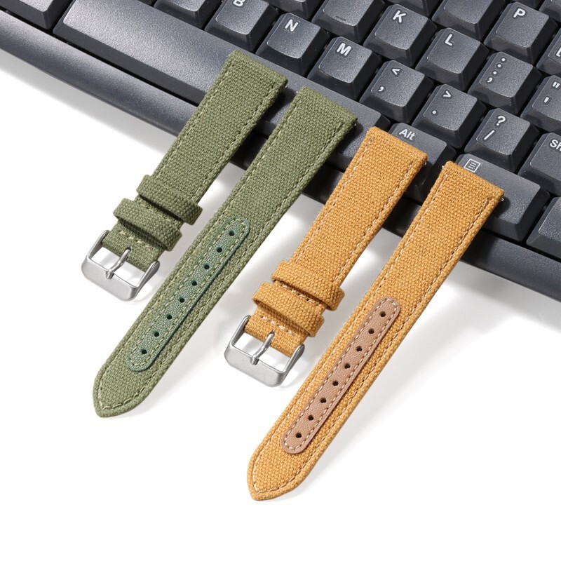 Quick Release Nylon Canvas Leather Watch Band Brushed Pin Buckle Strap Mens 20mm