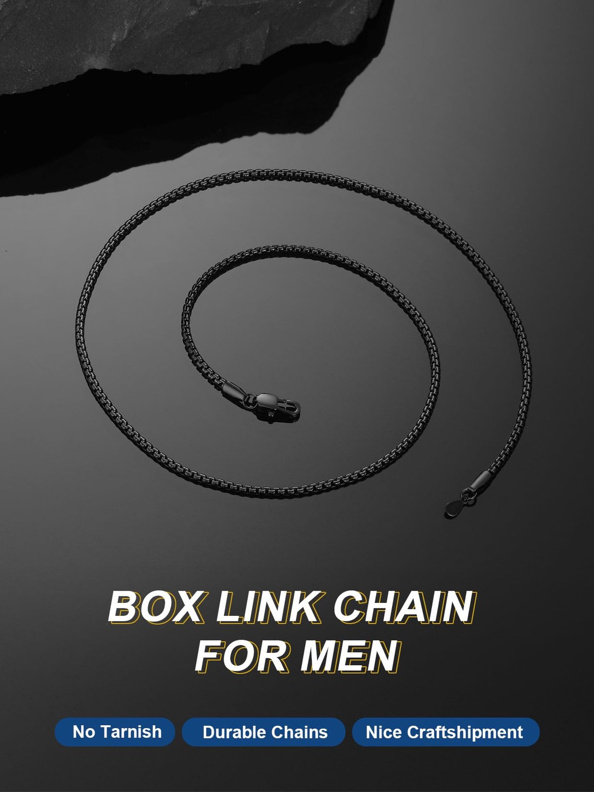 Thick Chain 22inch Black Necklace for Men Stainless Steel Hip Hop Jewelry Gift