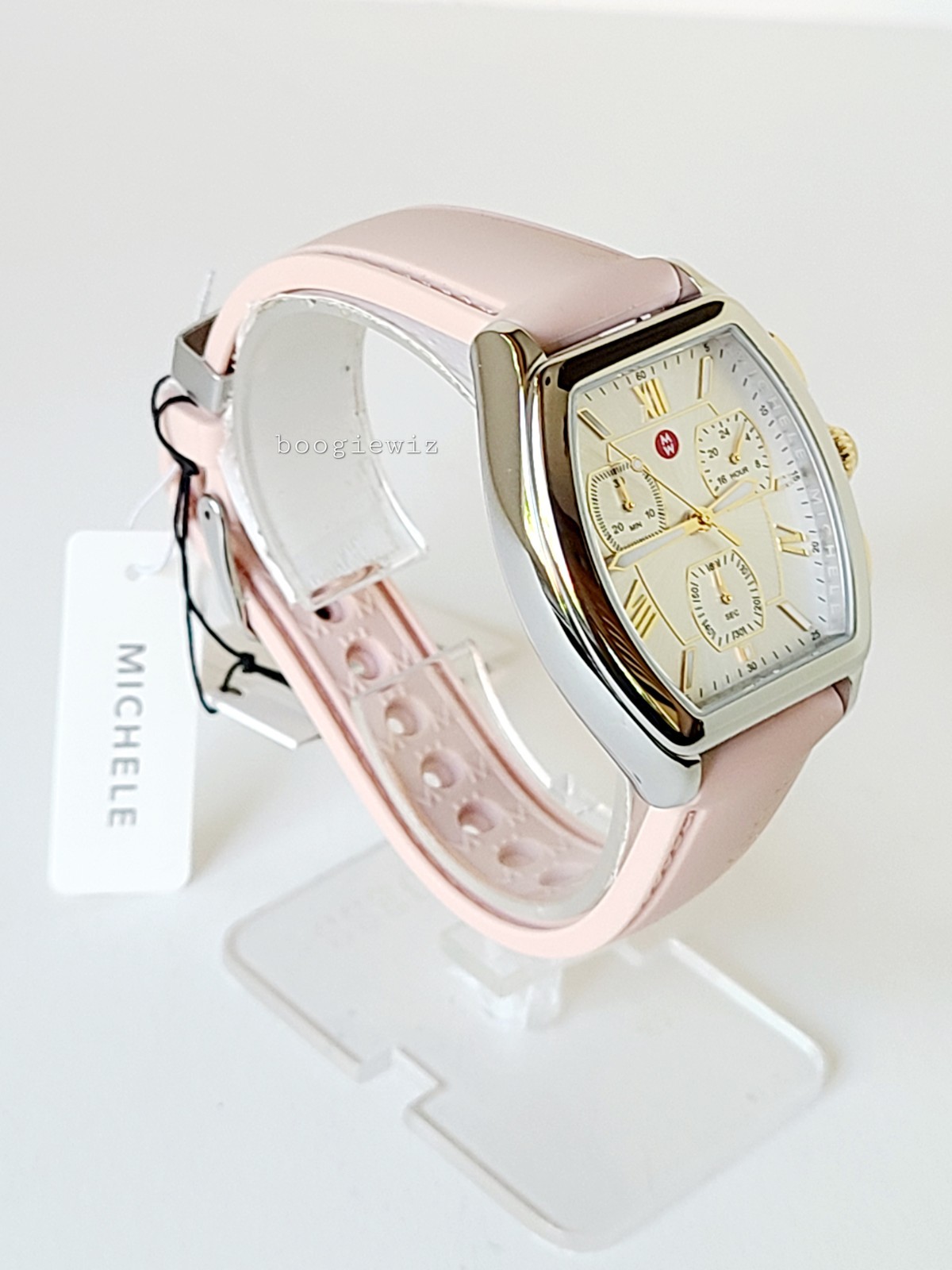MICHELE SWISS MADE CHRONOGRAPH PINK RELEVE SILVER WATCH, MWW19A000036, NIB