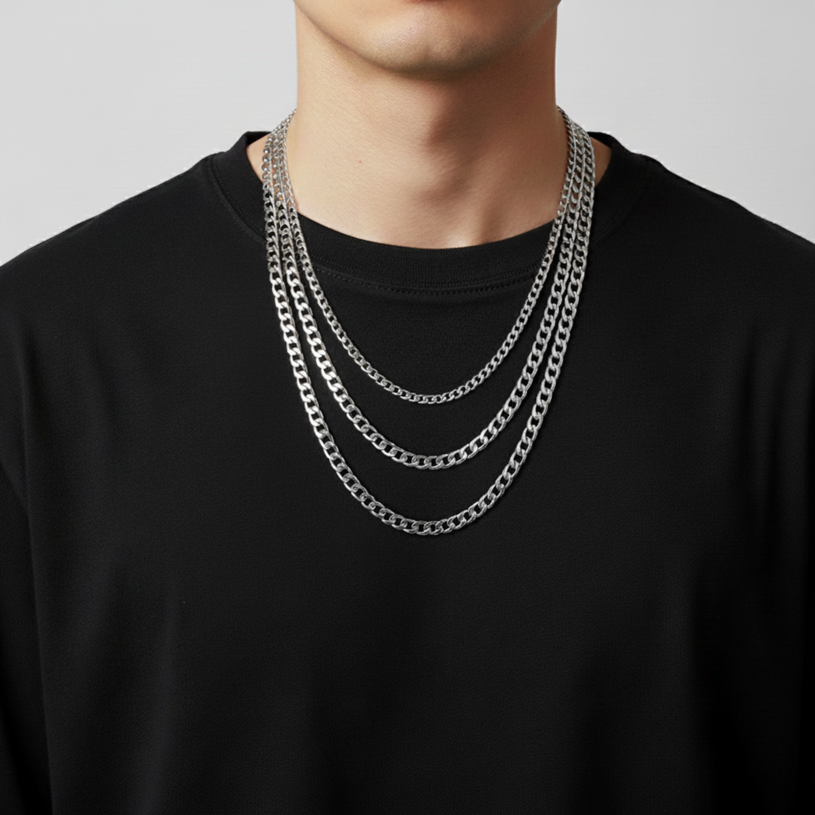 20″ – 24″ Men’s Stainless Steel Silver Cuban Curb Chain Necklace 3.5/5/7mm