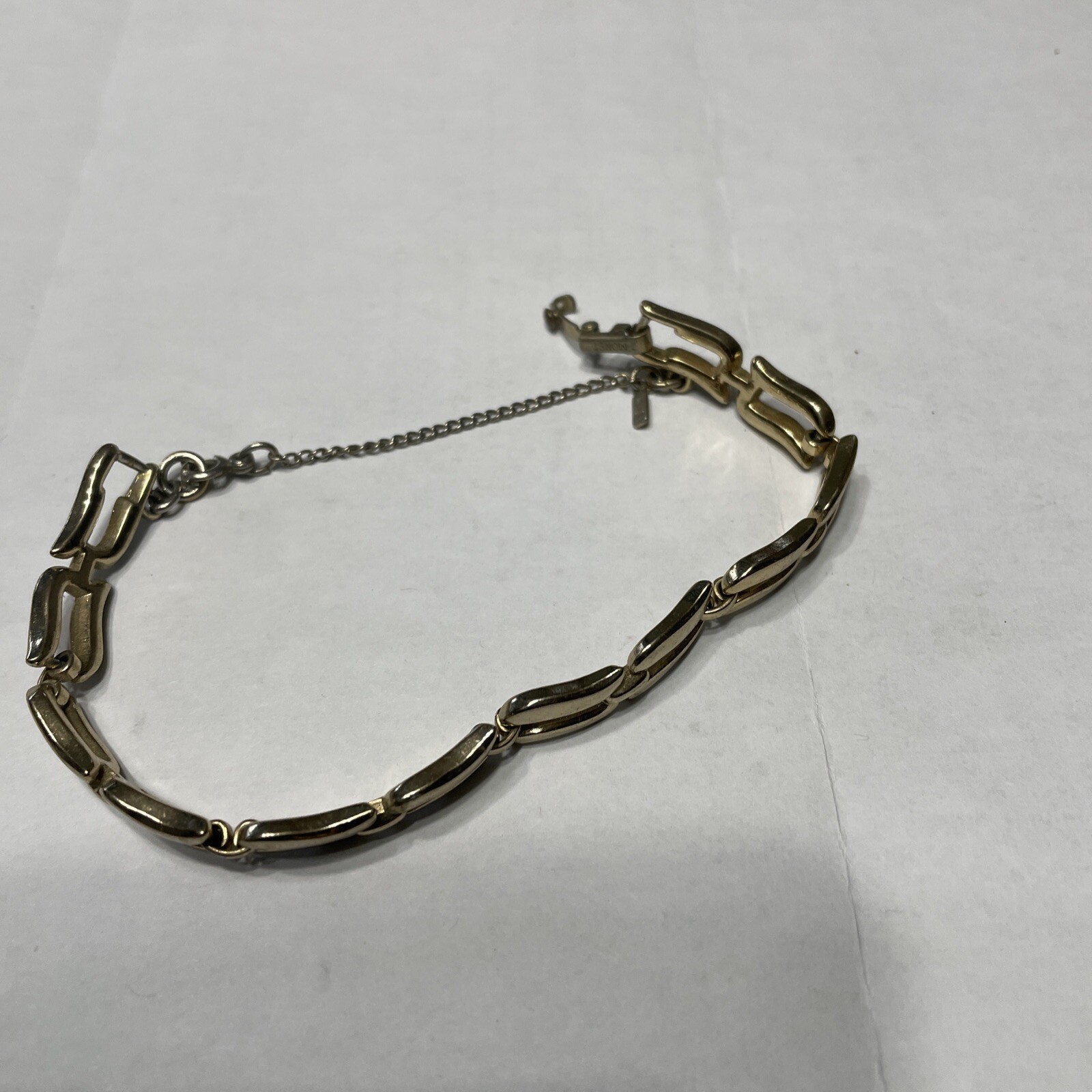 Monet Bracelet Gold Tone Link With Safety Chain and Signed !