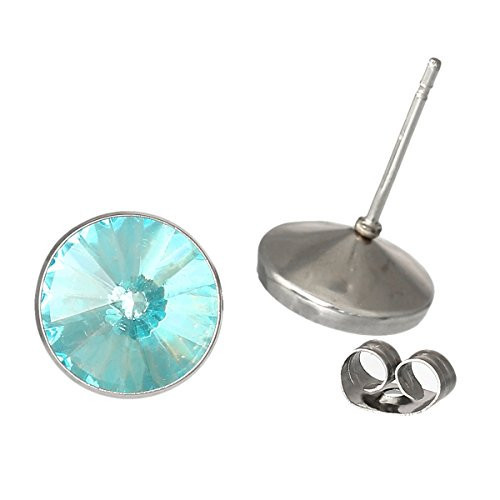 March Birthstone Stainless Steel Post Stud Earrings with Rhinestone