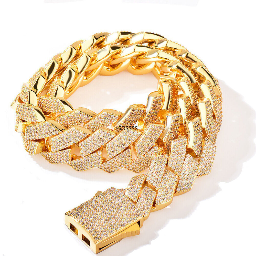 20mm Hip Hop Cubic Zirconia Men Rap Jewelry Miami Cuban Chain Necklace Bracelet