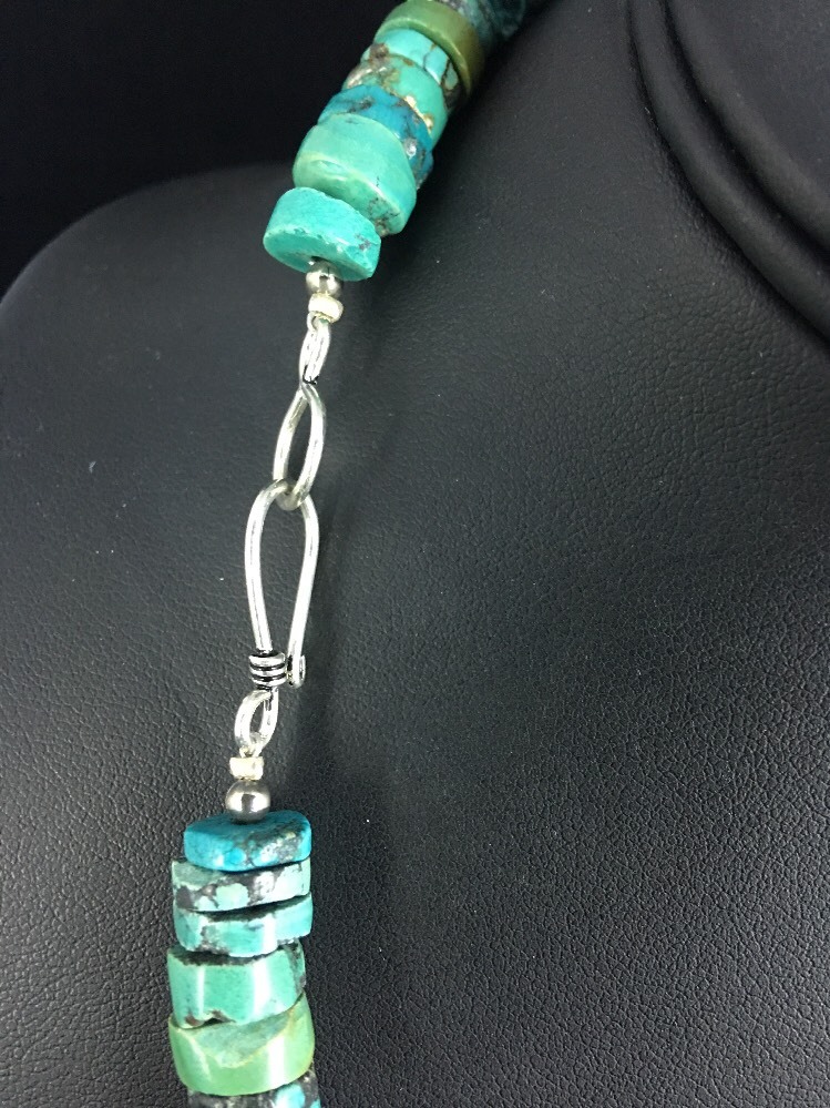 Blue Turquoise Bead 8mm Heishi Navajo Sterling Silver Necklace 20” 1135
