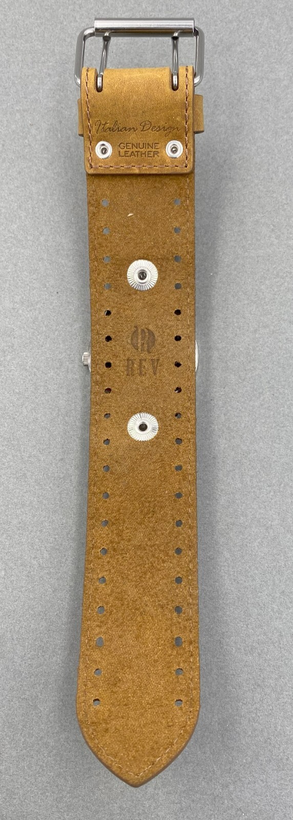 REV “Vintage Ink” Tattoo Art Truth Dial Watch Brown Cuff Leather Band