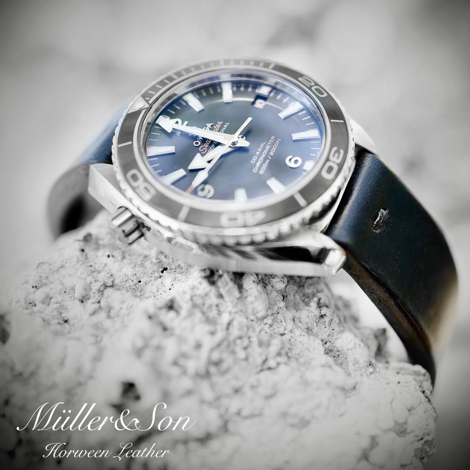 Müller&Son Horween Leather 20mm Black Watch Strap for Omega with “Snake Bites”