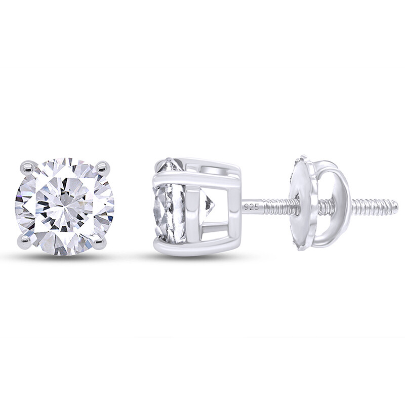 Certified D Color VVS1 Moissanite Solitaire Stud Earrings Screwback
