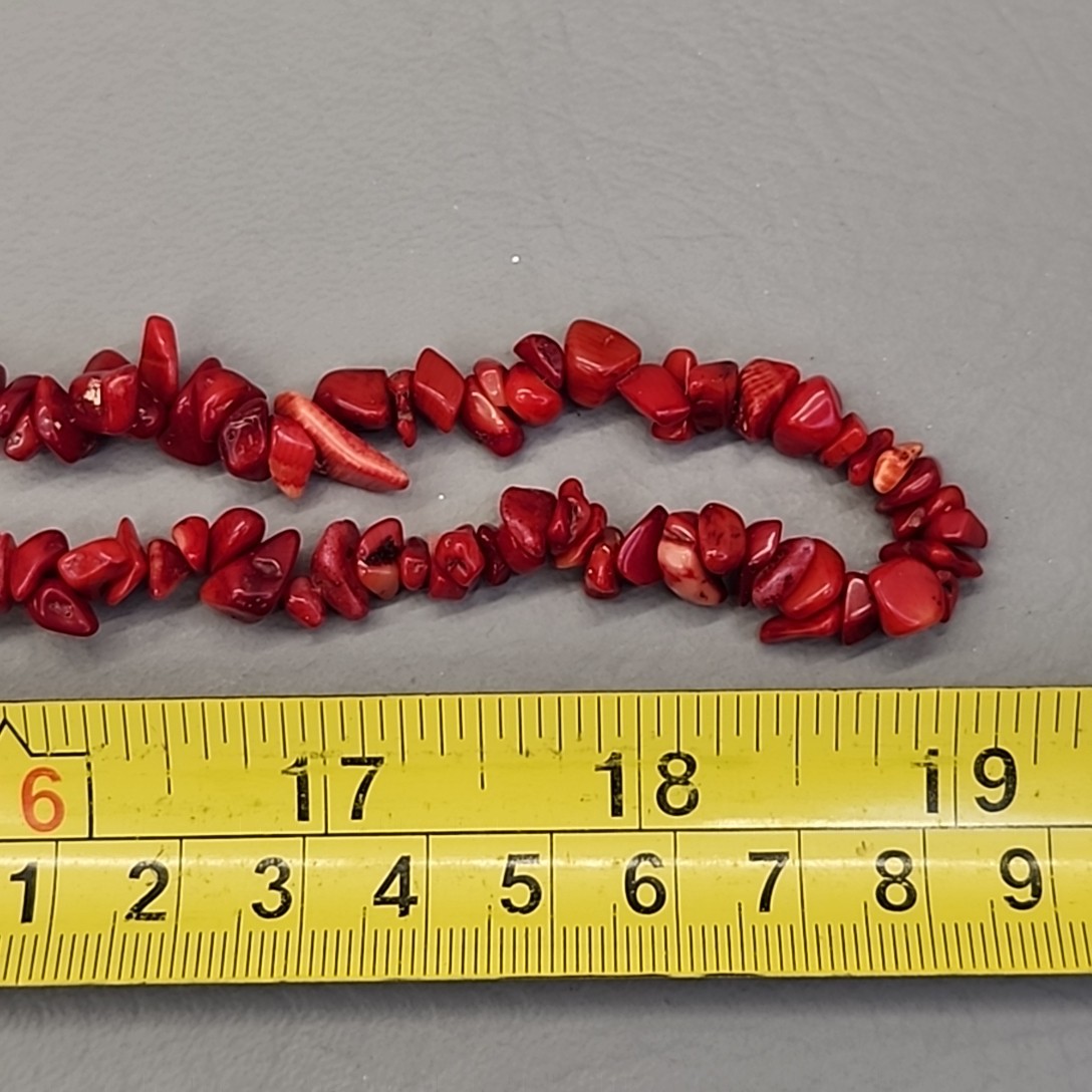 Necklace Red Dyed Coral Chip Beaded Polished Beach Sea Life 38″