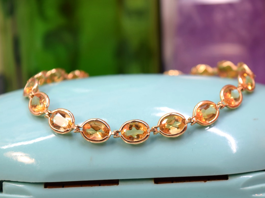 Vintage 14K Gold 13.0ct Citrine Gemstone Ladies Tennis Bracelet 7.25″