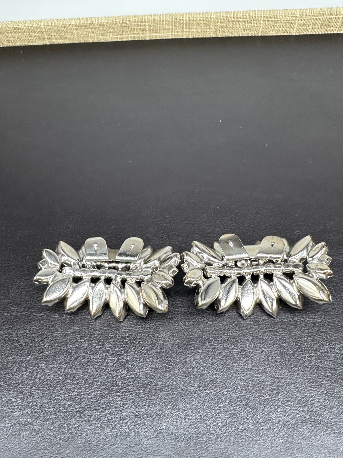 Stunning Vintage Shoe Clips Clear Colorless Marquise Rhinestone Silver-tone